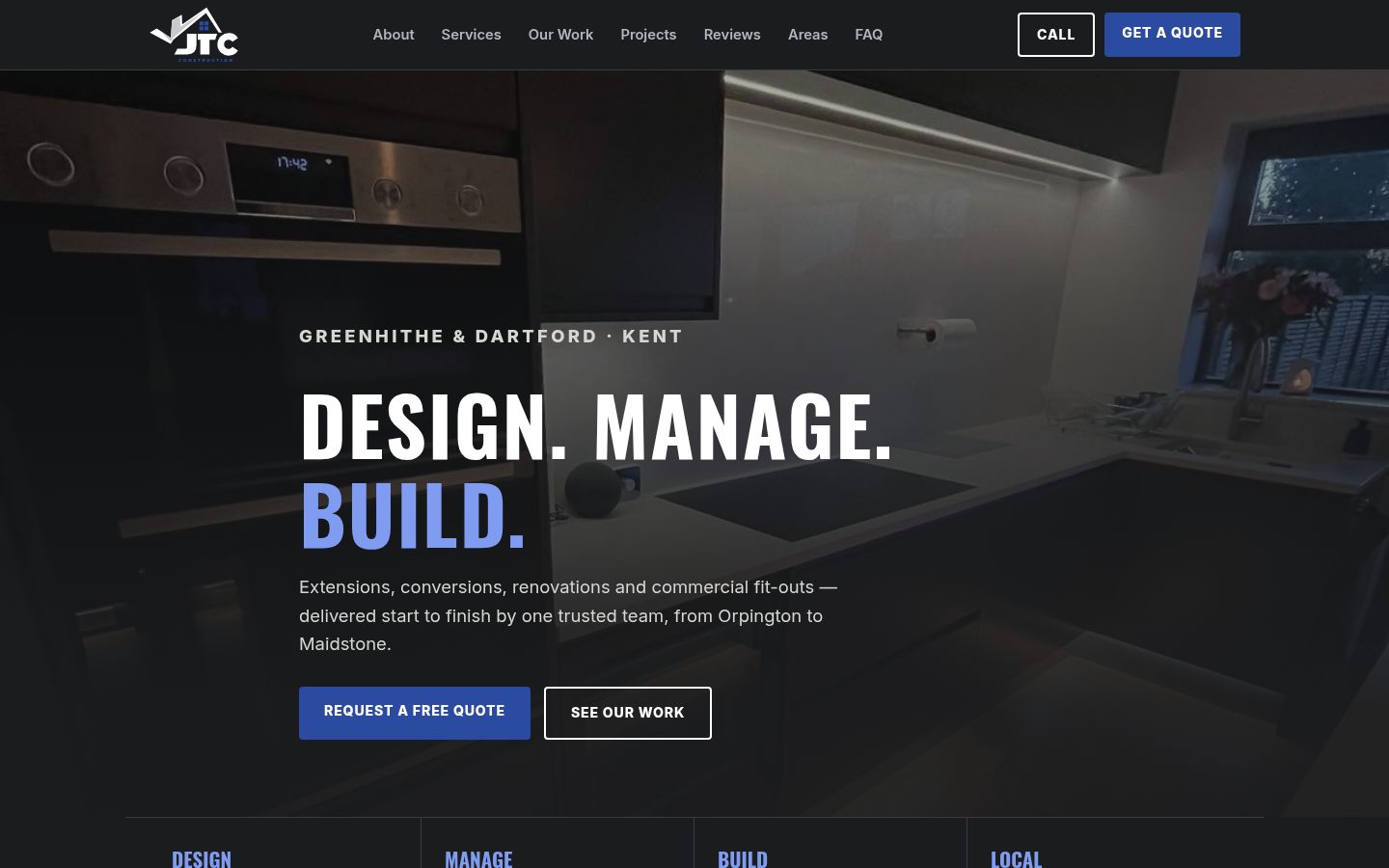 JTC Construction website homepage on desktop