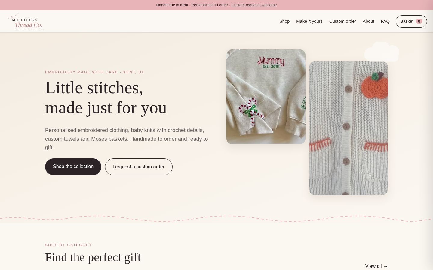 My Little Thread Co. shop homepage on desktop